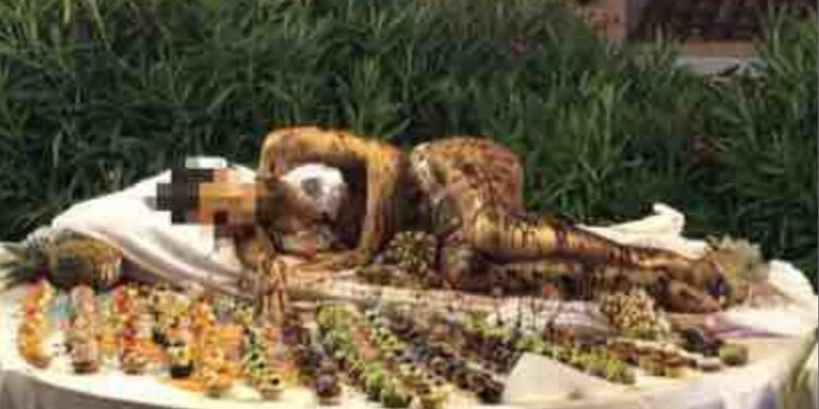 Une jeune femme recouverte de chocolat parmi les desserts d’un hôtel italien