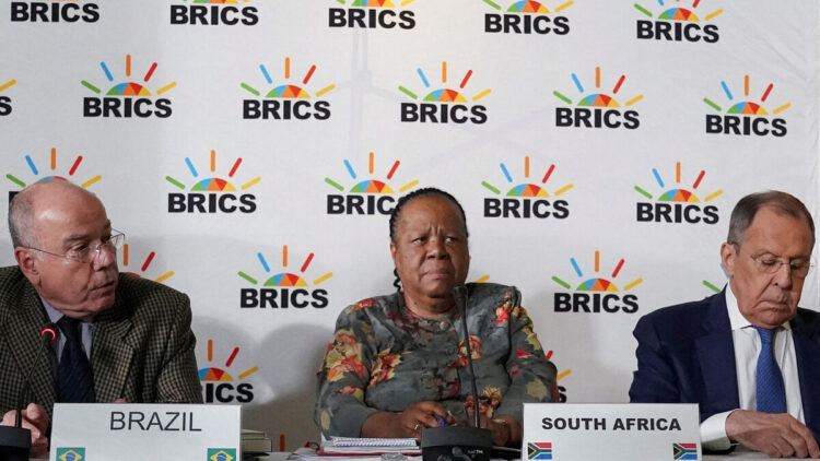 FILE PHOTO: Brazil's Foreign Minister Mauro Vieira, South Africa's Foreign Minister Naledi Pandor and Russia's Foreign Minister Sergei Lavrov attend a press conference as BRICS foreign ministers meet in Cape Town, South Africa, June 1, 2023. REUTERS/Nic Bothma/File Photo