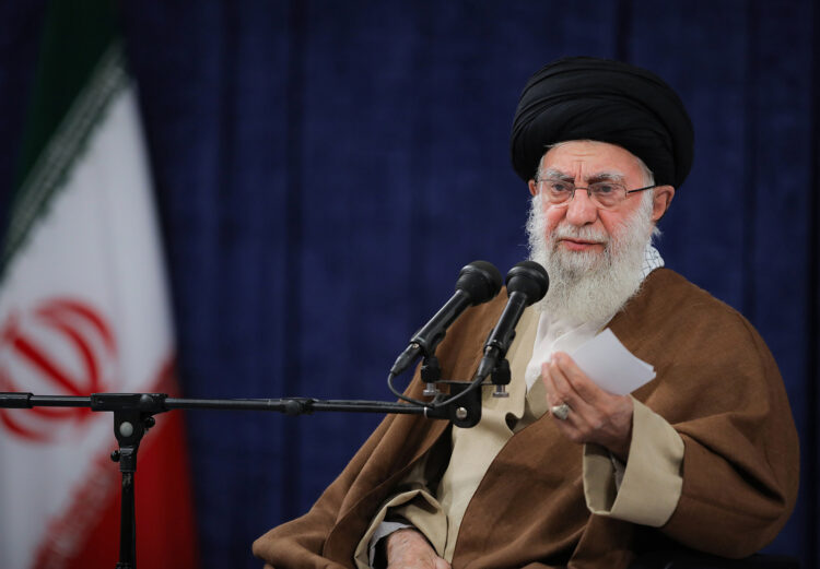 TEHRAN, IRAN - OCTOBER 25: (----EDITORIAL USE ONLY  MANDATORY CREDIT - 'IRANIAN LEADER PRESS OFFICE / HANDOUT' - NO MARKETING NO ADVERTISING CAMPAIGNS - DISTRIBUTED AS A SERVICE TO CLIENTS----) Iranian Supreme Leader Ali Khamenei speaks during a meeting in Tehran, Iran on October 25, 2023. (Photo by Iranian Leader Press Office / Handout/Anadolu via Getty Images)