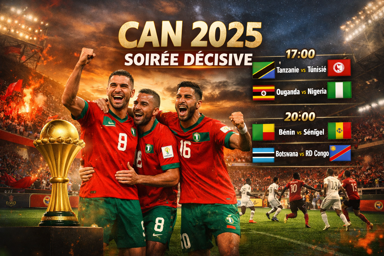 CAN 2025 : soirée décisive pour les groupes C et D, le Maroc toujours porté par son succès