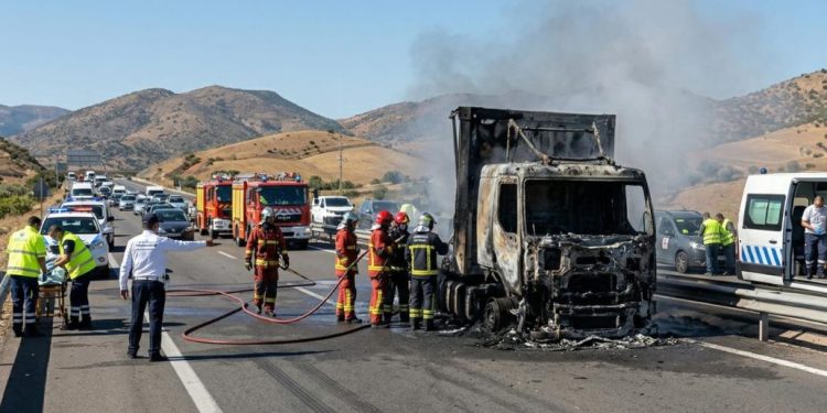 Un incendie détruit un camion sur l’autoroute Marrakech-Agadir et paralyse la circulation